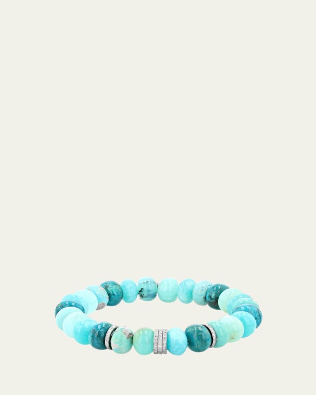 Blue Mix 10mm Bead Bracelet with 5 Pave Diamond Rondelles